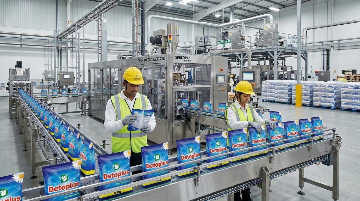 Detoplus Detergent Powder Packaging Line with Indian Personnel